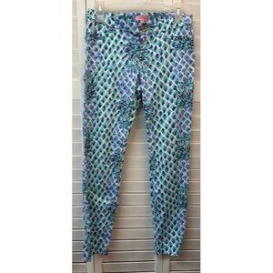 Lilly Pulitzer Womens Blue & White Geometric Print Skinny Pants Size 4